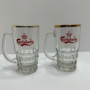 Two Vintage Half Pint Carlsberg Gold Rimmed Glass